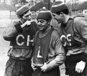 00236 Collection: Billy Stevenson pokes fun at the hats worn by himself and teammates Ian St John & Ron