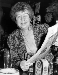 Birdie Wynne, Land Lady of The Stag, Bishop Street, Coventry, 20th March 1989 Birdie Wynne, Land Lady of The Stag, Bishop Street, Coventry, 20th March 1989
