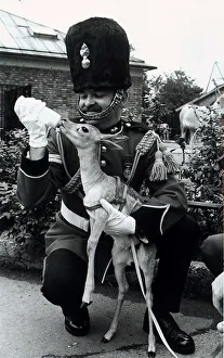 Blackbuck Deer regimental mascot Royal Fusiliers being fed milk from bottle by Corporal Blackbuck Deer regimental mascot Royal Fusiliers being fed milk from bottle by Corporal