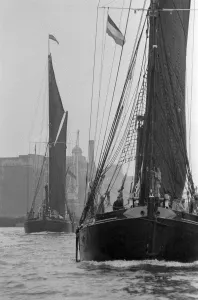 Boats River Thames Barges, July 1972. Two Thames barges built at the start Boats River Thames Barges, July 1972. Two Thames barges built at the start