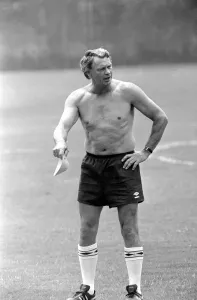 Bobby Robson - June 1986 England manager seen bare chested on the training ground Bobby Robson - June 1986 England manager seen bare chested on the training ground