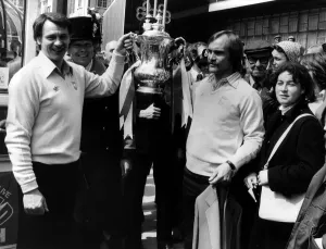 Bobby Robson May 1978 Ipswich Town Manager with team captain Mick Mills depart from Bobby Robson May 1978 Ipswich Town Manager with team captain Mick Mills depart from