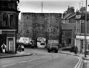 The Bondgate in Alnwick which was once part of the town walls. 8th December 1988 The Bondgate in Alnwick which was once part of the town walls. 8th December 1988