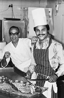 Boxer John Conteh with chef William Vassalo. 28th September 1977 Boxer John Conteh with chef William Vassalo. 28th September 1977