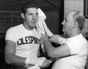 Boxer Mike de John training at Cardiff. Dave edgar with him Boxer Mike de John training at Cardiff. Dave edgar with him