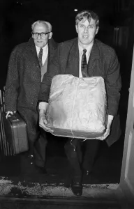 Boy Brownsword carrying a parcel full of votes from Norton Colliery in Stoke-on-Trent Boy Brownsword carrying a parcel full of votes from Norton Colliery in Stoke-on-Trent