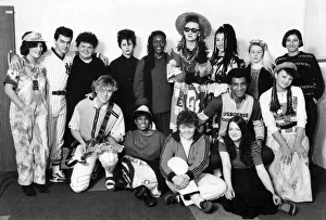 Boy George and his group Culture Club with pose with female fans Boy George and his group Culture Club with pose with female fans