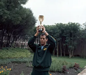 Brazil captain Carlos Alberto holds aloft the Jules Rimet World cup trophy following Brazil captain Carlos Alberto holds aloft the Jules Rimet World cup trophy following