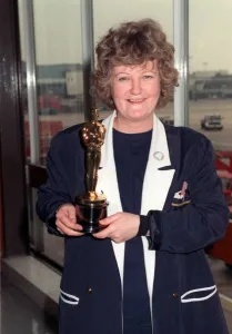 Brenda Fricker actress March 1990 celebrates winning her Oscar at Heathrow Brenda Fricker actress March 1990 celebrates winning her Oscar at Heathrow