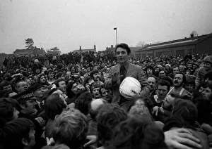 Brian Clough Ashbourne Race 1975 talking to crowd ball under arm Brian Clough Ashbourne Race 1975 talking to crowd ball under arm