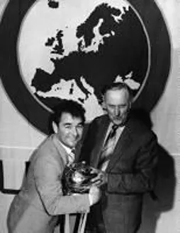 Brian Clough & Peter Taylor holding World Club Championship Trophy December 1980 Brian Clough & Peter Taylor holding World Club Championship Trophy December 1980