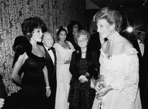 British actress Joan Collins meets the Princess of Kent at the Poppy Ball at British actress Joan Collins meets the Princess of Kent at the Poppy Ball at