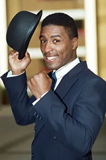 British boxer Michael Watson posing in suite and top hat ahead of his WBA title fight British boxer Michael Watson posing in suite and top hat ahead of his WBA title fight