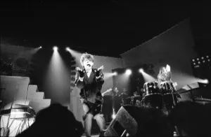British pop group The Thompson Twins performing on stage during a concert in Oxford British pop group The Thompson Twins performing on stage during a concert in Oxford