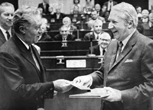 British Prime Minister Edward Heath receiving the European Prize for Statesmanship British Prime Minister Edward Heath receiving the European Prize for Statesmanship