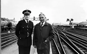 British Rail transport police inspector Maurice King (left) and locomotive inspector British Rail transport police inspector Maurice King (left) and locomotive inspector
