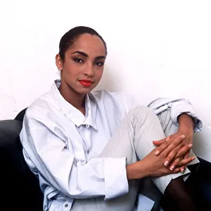 British singer songwriter Sade Adu, lead singer of the R&B group Sade. August 1985 British singer songwriter Sade Adu, lead singer of the R&B group Sade. August 1985