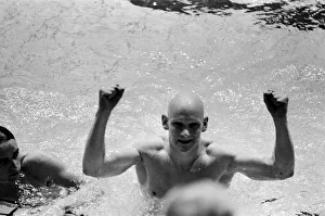 British swimmer Duncan Goodhew celebrates after winning gold medal in the final of British swimmer Duncan Goodhew celebrates after winning gold medal in the final of