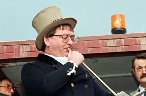 Buglar Ian Dewar at the full blast during the annual Riding the Fair procession sets off Buglar Ian Dewar at the full blast during the annual Riding the Fair procession sets off
