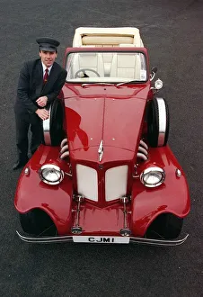 CALUM MacNEIL February 1998 WITH HIS BEAUFORT CONVERTIBLE CAR maroon paint CALUM MacNEIL February 1998 WITH HIS BEAUFORT CONVERTIBLE CAR maroon paint