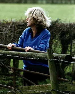 Camilla Parker Bowless hands on wooden fence looking round. November 1992 Camilla Parker Bowless hands on wooden fence looking round. November 1992