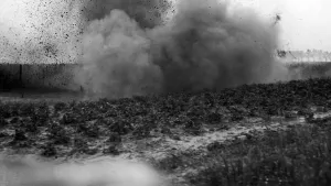 Canadian bombardment attempting to cut the wire on the Somme Front. 26th July 1916 Canadian bombardment attempting to cut the wire on the Somme Front. 26th July 1916