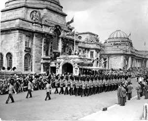 Cardiff - Old - Festival of Wales 1958 - Part of the festival parade march past the City Cardiff - Old - Festival of Wales 1958 - Part of the festival parade march past the City