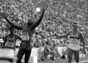 Carl Lewis of the United States of America wins gold in the Mens 200 meters Final at Carl Lewis of the United States of America wins gold in the Mens 200 meters Final at