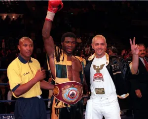 Carl Thompson Boxer celebrates Sheffield Arena July 1998 Thompson defeated Chris Carl Thompson Boxer celebrates Sheffield Arena July 1998 Thompson defeated Chris