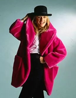 Images Dated 1st July 1995: Carol Smillie model TV presenter wearing pink fake fur coat and black hat