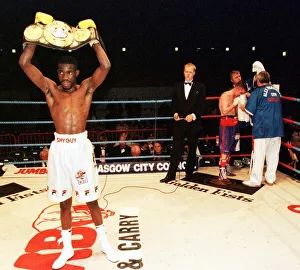 Cassius Baloyi lifts the WBU featherweight championship belt June 1999 Cassius Baloyi lifts the WBU featherweight championship belt June 1999
