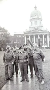 Cast of TV programme Dads Army in costume for the opening of the Imperial War Museam Cast of TV programme Dads Army in costume for the opening of the Imperial War Museam
