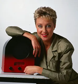 Cathy McDonald television presenter September 1989 leaning on an old radio wireless Cathy McDonald television presenter September 1989 leaning on an old radio wireless