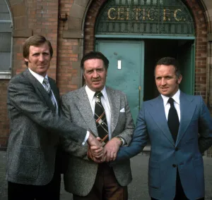 Celtic manager Jock Stein (centre) with Billy McNeill and John Clark at Park head Celtic manager Jock Stein (centre) with Billy McNeill and John Clark at Park head
