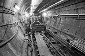 Channel Tunnel Construction 28th November 1987. Construction workers in the service Channel Tunnel Construction 28th November 1987. Construction workers in the service