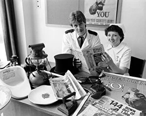 Images Dated 11th June 1985: Charge nurse David Mudd and nurse Janet Groom are using blasts from the past