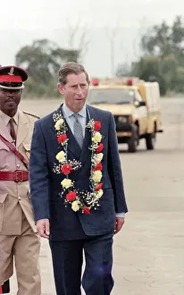Charles, Prince of Wales, arrives in Swaziland, wearing a flower garland of carnations Charles, Prince of Wales, arrives in Swaziland, wearing a flower garland of carnations