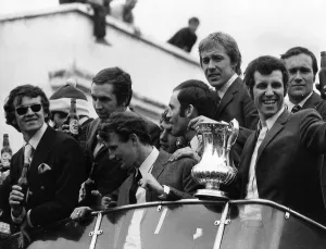 Chelsea team bus arrives home with FA Cup 1970 Chelsea team bus arrives home with FA Cup 1970