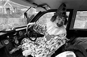 Child Entertainer: Mr. Blower the clown seen here in his car. March 1981 PM 81-01186-004 Child Entertainer: Mr. Blower the clown seen here in his car. March 1981 PM 81-01186-004