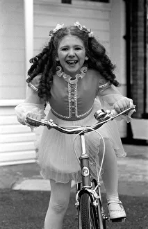 Child star Bonnie Langford at home on bicycle 1975 Child star Bonnie Langford at home on bicycle 1975