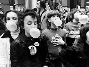 Children blowing bubble gum at Alexandra Palace. 11th March 1979 Children blowing bubble gum at Alexandra Palace. 11th March 1979