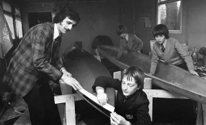 Children at Sarah Metcalfe School build a canoe in Wood shop class, Middlesbrough Children at Sarah Metcalfe School build a canoe in Wood shop class, Middlesbrough