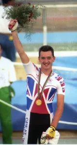 Chris Boardman Cycling at the award ceremony after winning a gold medal at the 1992 Chris Boardman Cycling at the award ceremony after winning a gold medal at the 1992