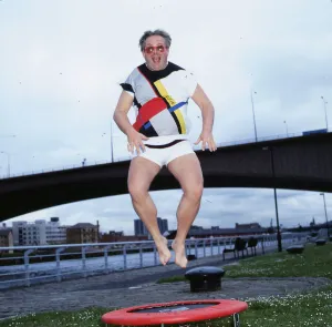 Christopher Biggins actor 1986 trampolining at River Clyde Glasgow Christopher Biggins actor 1986 trampolining at River Clyde Glasgow