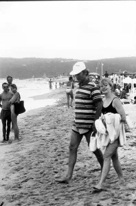 Clint Eastwood Actor with his Co-Actress Francis Fisher on the Beach Clint Eastwood Actor with his Co-Actress Francis Fisher on the Beach