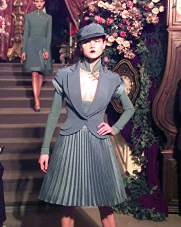 Clothing by Dior 1998 modelled by Model at Paris Fashion Week Wearing a pleated Clothing by Dior 1998 modelled by Model at Paris Fashion Week Wearing a pleated