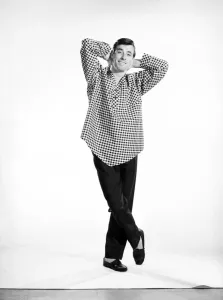 Clothing: Fashion: Menswear: Man wearing Pyjamas. Model: Peter Anthony. 1962 B1438b-004 Clothing: Fashion: Menswear: Man wearing Pyjamas. Model: Peter Anthony. 1962 B1438b-004
