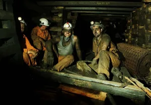 Coal Miners sit inside the mine at Penallta Colliery in South Wales October 1991 Coal Miners sit inside the mine at Penallta Colliery in South Wales October 1991