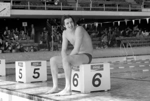 Coca-Cola International Swimming Championships. Brian Brinkley regaining his breath after Coca-Cola International Swimming Championships. Brian Brinkley regaining his breath after
