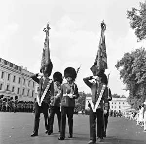 The Coldstream guards seen here parading the regimental colours The Coldstream guards seen here parading the regimental colours